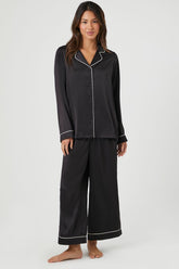 Forever 21 Women's Piped-Trim Shirt & Shorts Pajama Pants Black/White