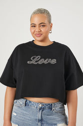Forever 21 Plus Women's Rhinestone Love T-Shirt Black/Multi