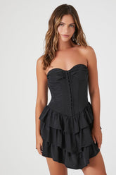 Forever 21 Women's Corset Ruffle Strapless Mini Dress Black