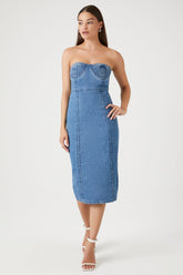 Forever 21 Women's Strapless Denim Midi Dress Medium Denim