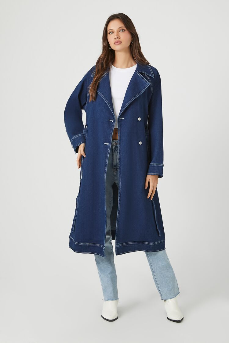 Forever 21 Women's Denim Trench Coat Dark Denim