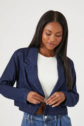 Forever 21 Women's Denim Double-Breasted Cropped Blazer Dark Denim