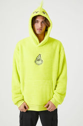 Forever 21 Men's The Grinch Faux Shearling/Sherpa Hoodie Sweatshirt Green/Multi