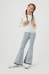 Forever 21 Girls Release-Hem Flare Jeans (Kids) Light Denim