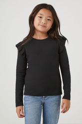 Forever 21 Girls Ribbed Ruffle-Trim Top (Kids) Black