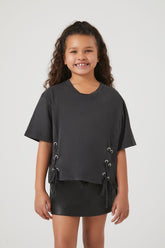 Forever 21 Girls Lace-Up Crew T-Shirt (Kids) Black