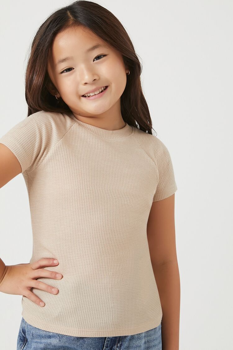 Forever 21 Girls Ribbed Thermal T-Shirt (Kids) Khaki