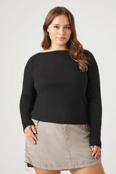 Forever 21 Plus Women's Ribbed Boat Neck Top Black