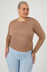 Forever 21 Plus Women's Ribbed Long-Sleeve Top Ash Brown