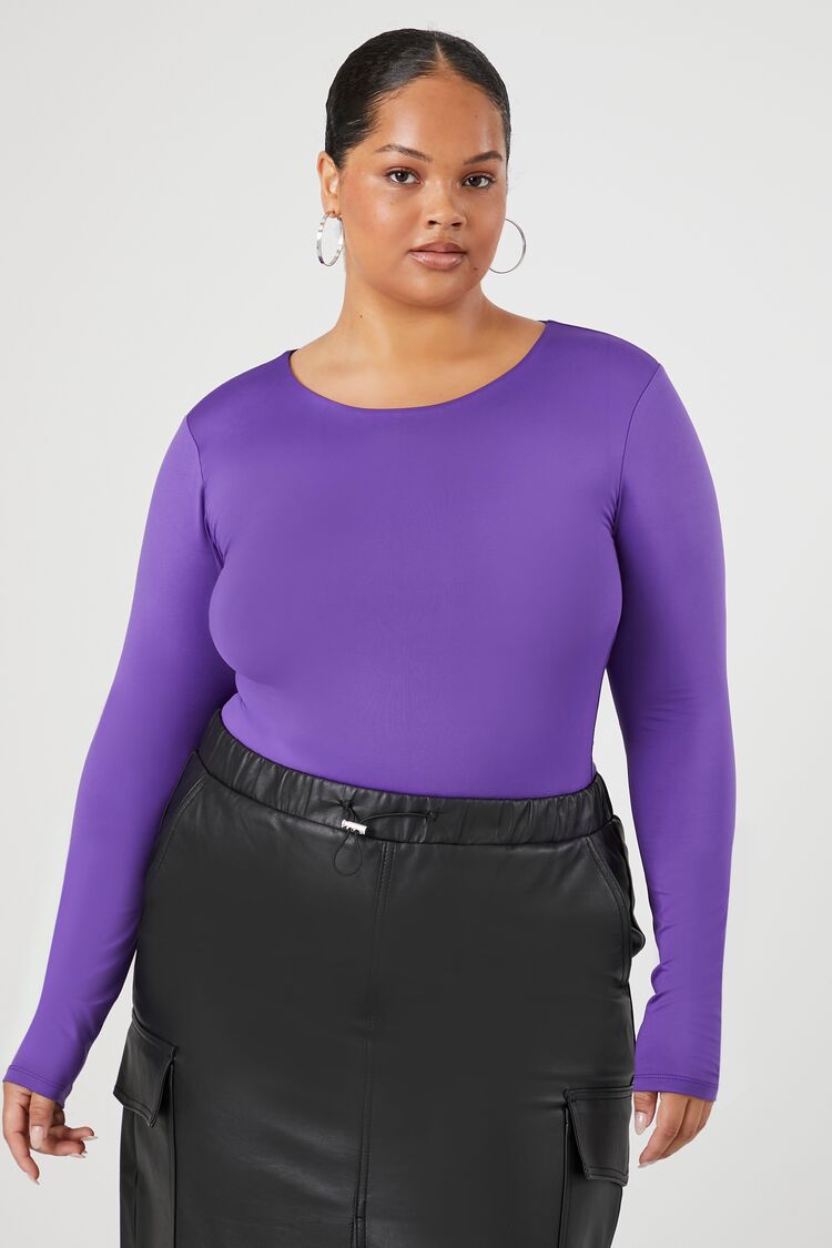 Forever 21 Plus Women's Contour Long-Sleeve Bodysuit Purple