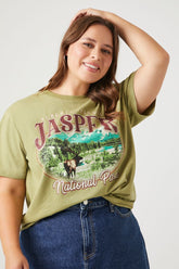 Forever 21 Plus Women's Jasper National Park Graphic T-Shirt Green/Multi