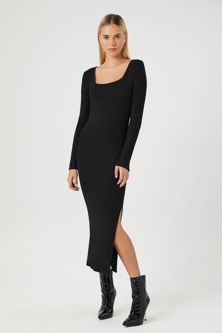 Forever 21 Women's Square-Neck Slit Midi Dress Black