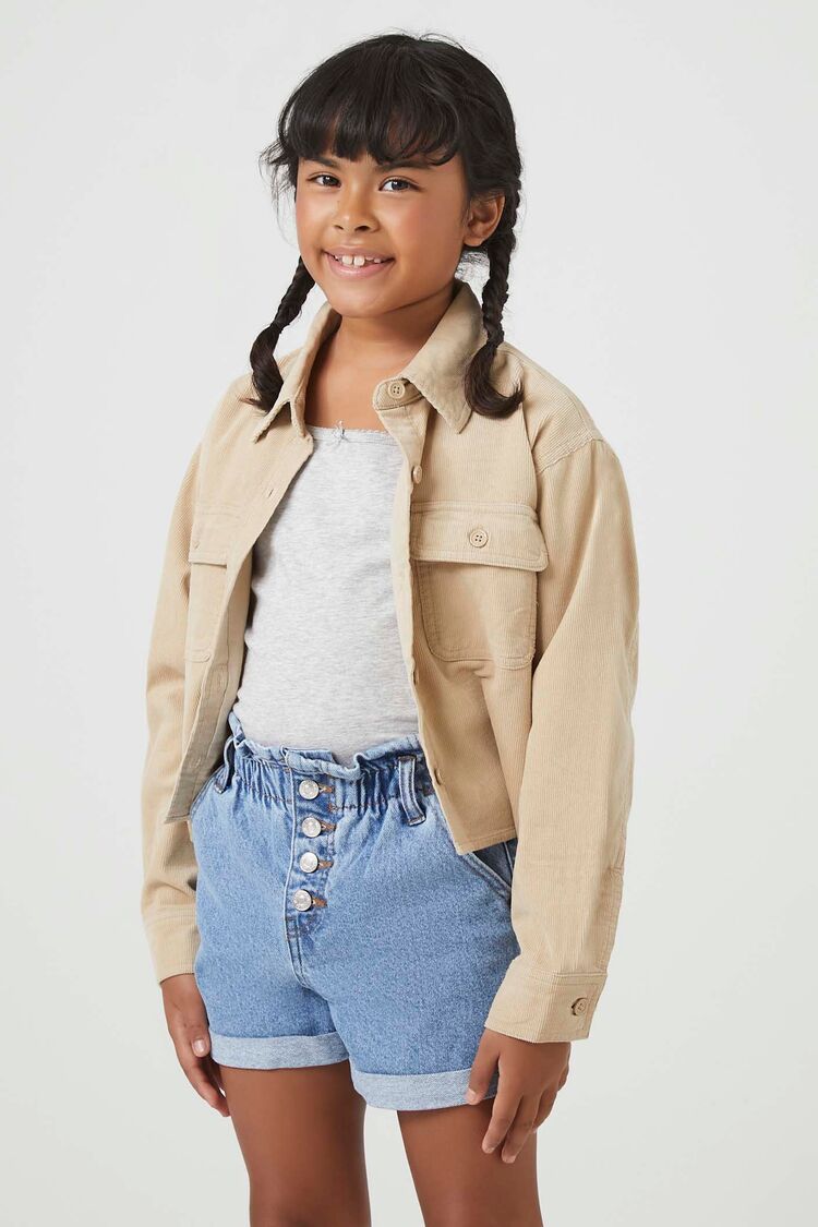 Forever 21 Girls Corduroy Long-Sleeve Shirt (Kids) Taupe