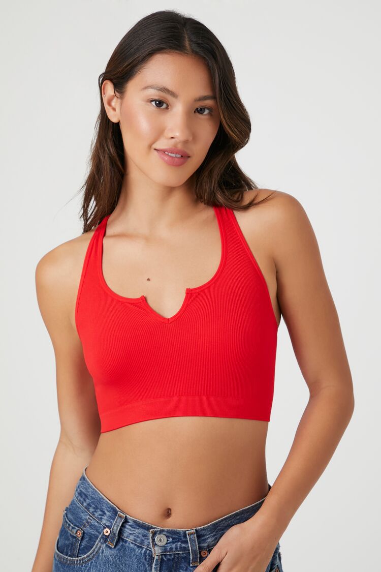 Forever 21 Women's Seamless Notched Racerback Bralette Fiery Red