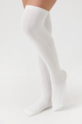 Forever 21 Women's Over-the-Knee Pointelle Knit Socks White