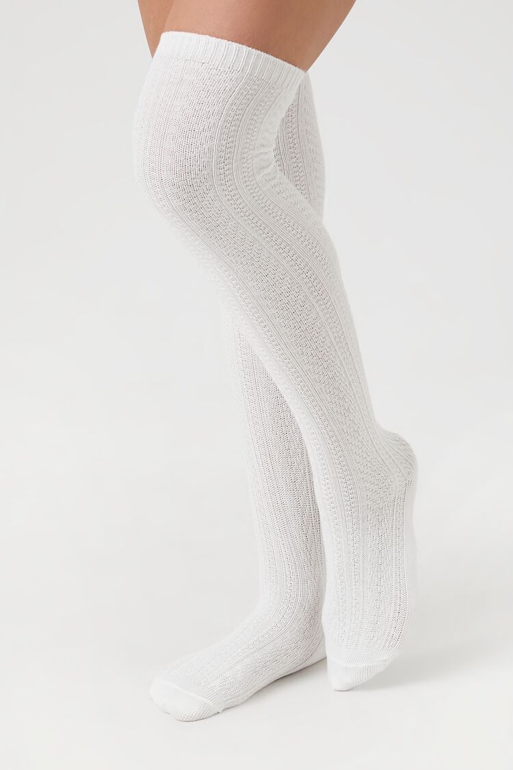 Forever 21 Women's Over-the-Knee Pointelle Knit Socks White