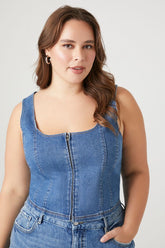 Forever 21 Plus Women's Denim Bustier Crop Top Medium Denim