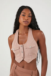 Forever 21 Women's Twill Cropped Vest Sand