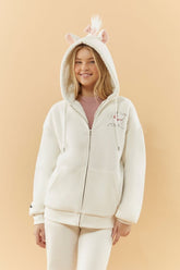 Forever 21 Women's Disney Marie Zip-Up Hoodie Sweatshirt Cream/Multi