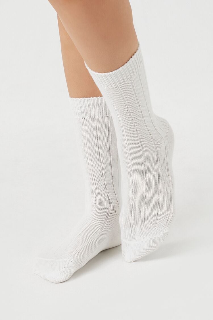 Forever 21 Women's Ribbed Knit Crew Socks White