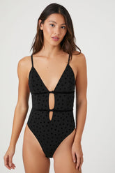 Forever 21 Women's Mesh Heart Print Lingerie Bodysuit Black