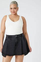 Forever 21 Plus Women's Pleated Denim Skort Washed Black