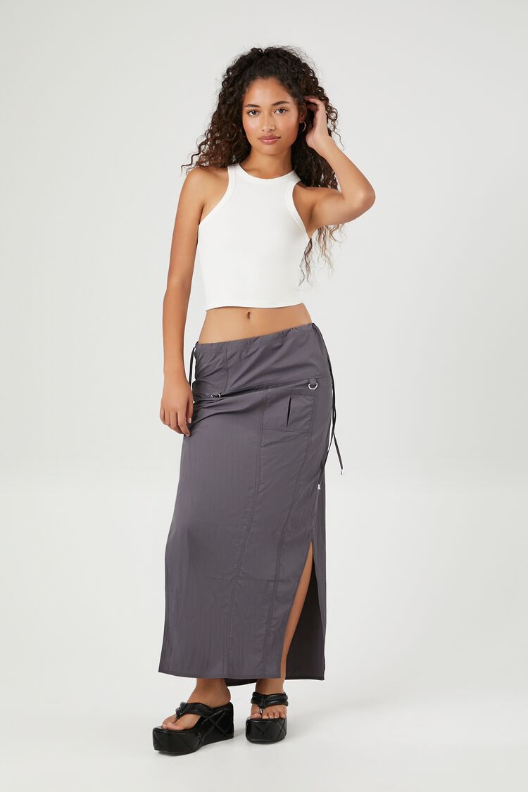 Forever 21 Women's M-Slit Cargo Maxi Skirt Dark Grey