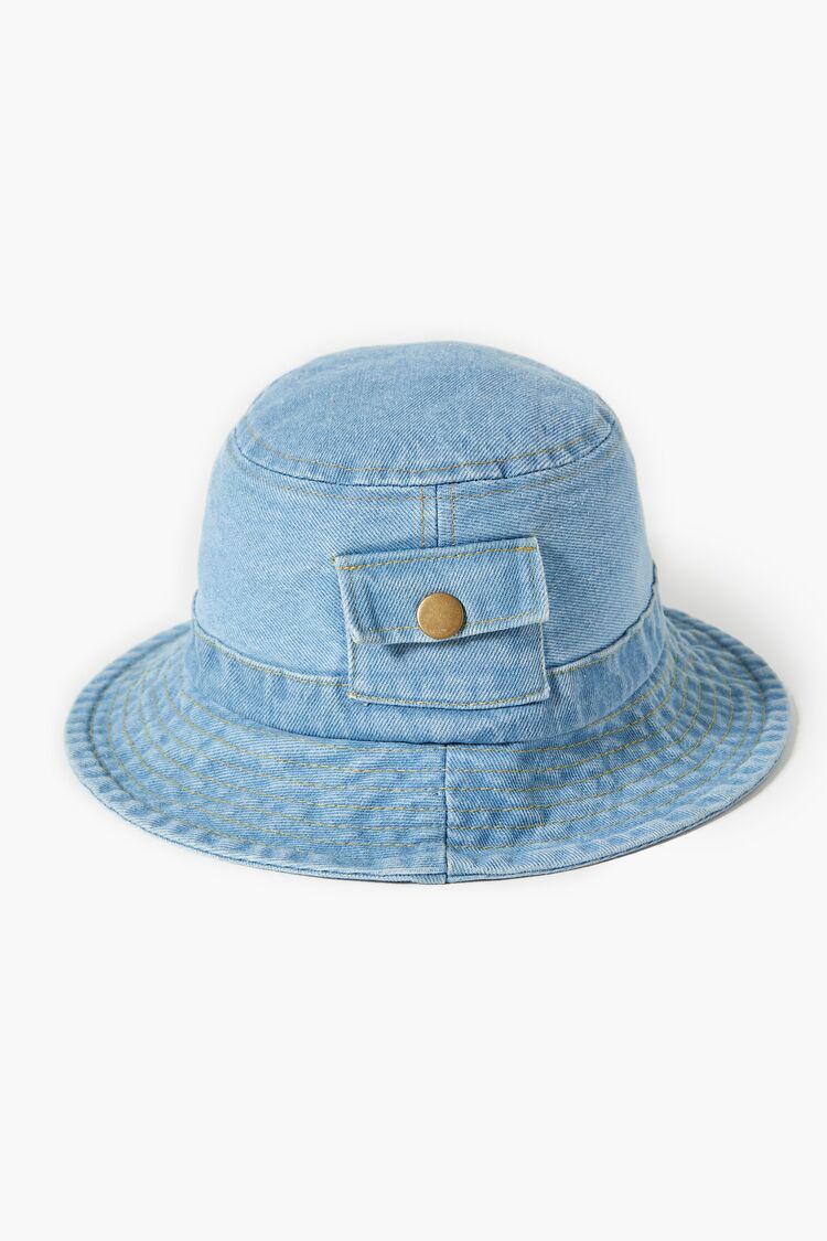 Forever 21 Girls Denim Bucket Hat (Kids) Blue