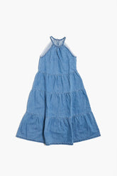 Forever 21 Girls Tiered Denim Sleeveless Dress (Kids) Medium Denim