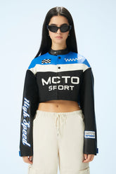 Forever 21 Women's Racer Moto Sport Cropped Jacket Black/Multi