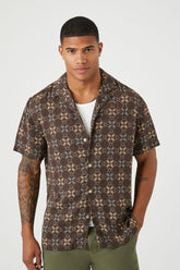 Forever 21 Men's Twill Geo Print Shirt Cocoa/Multi