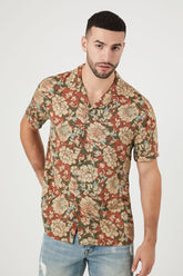 Forever 21 Men's Twill Floral Print Shirt Olive/Multi