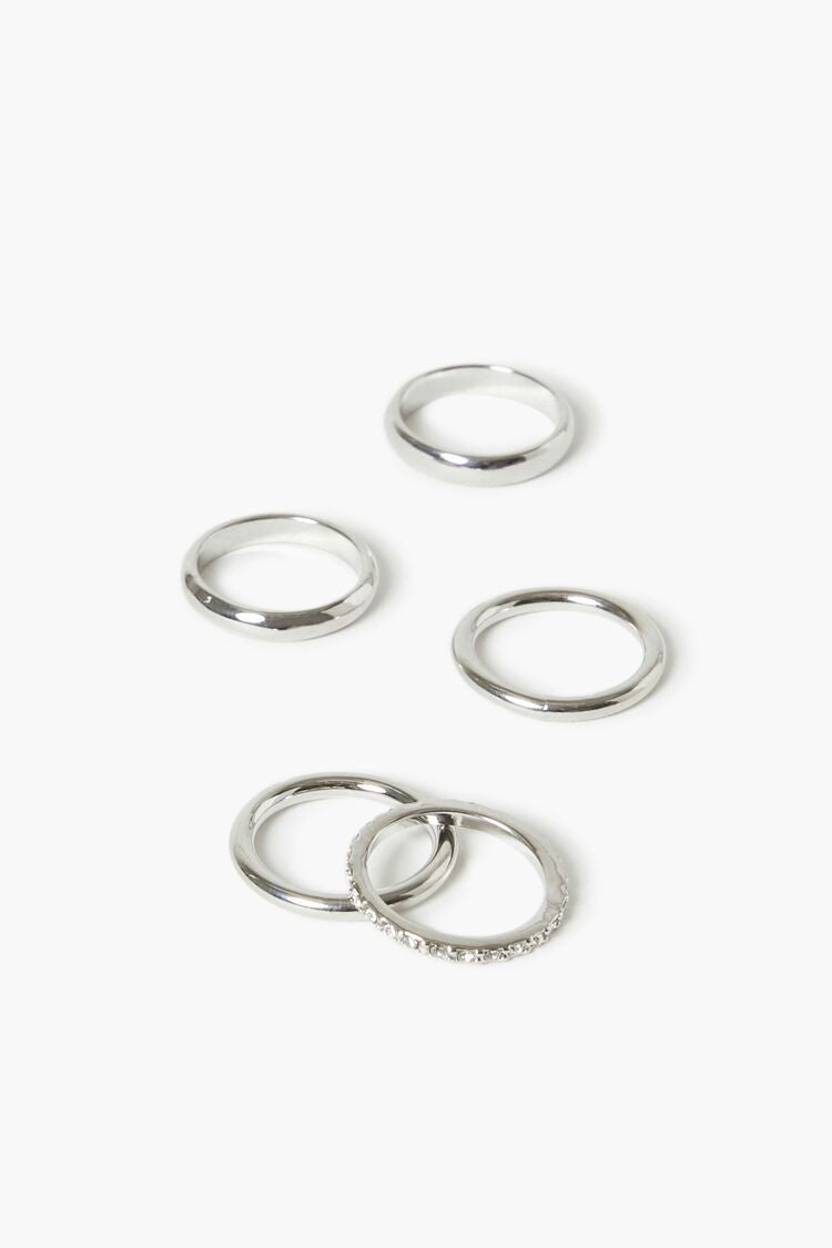 Forever 21 Women's Smooth Rhinestone Ring Set Silver