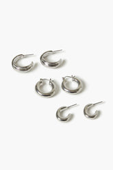 Forever 21 Women's Recycled Metal Thick Hoop Earring Set Silver