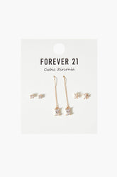 Forever 21 Women's CZ Stud & Drop Earring Set Gold/Clear