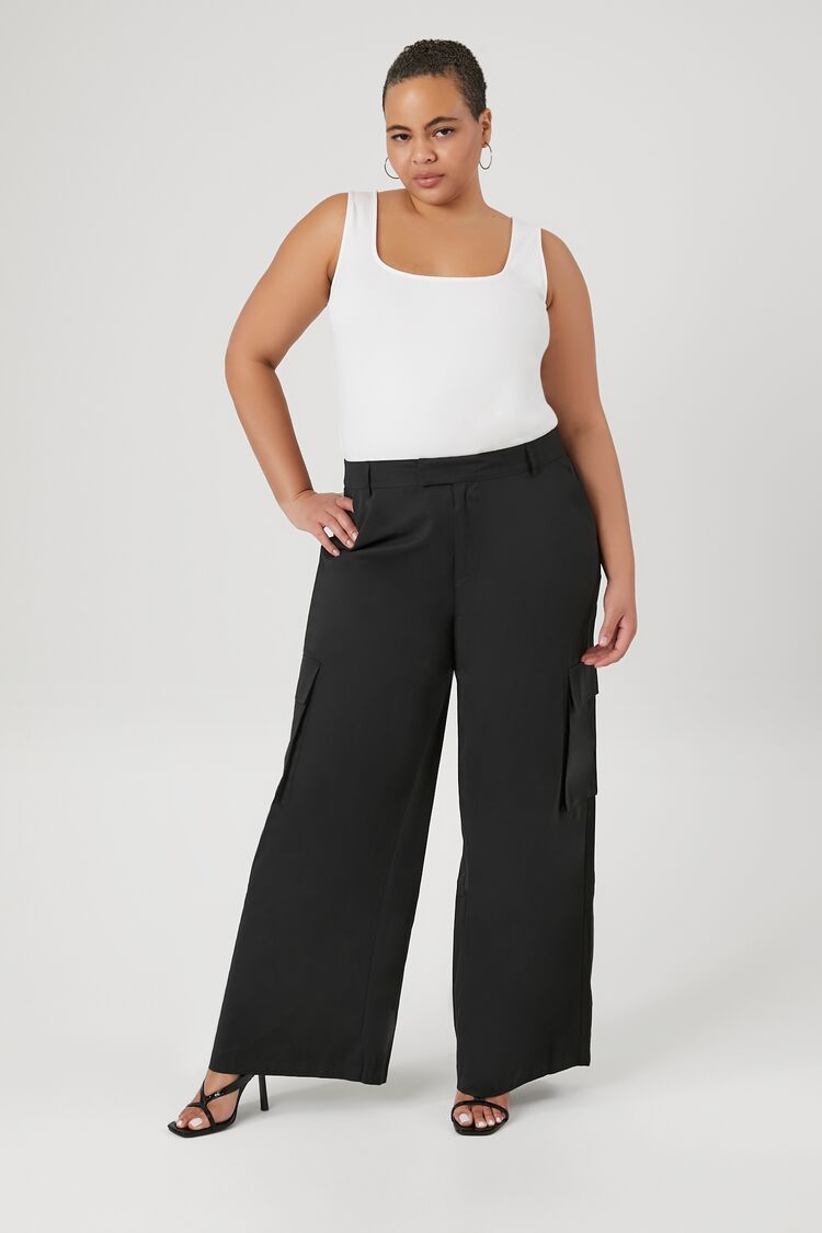 Forever 21 Plus Women's Wide-Leg Cargo Pants Black