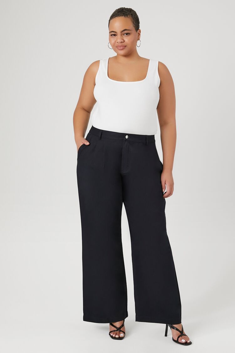 Forever 21 Plus Women's Wide-Leg Trouser Pants Black