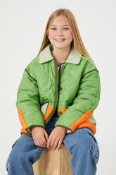 Forever 21 Girls (Kids) Quilted Colorblock Puffer Bubble Coat Jacket Green/Multi