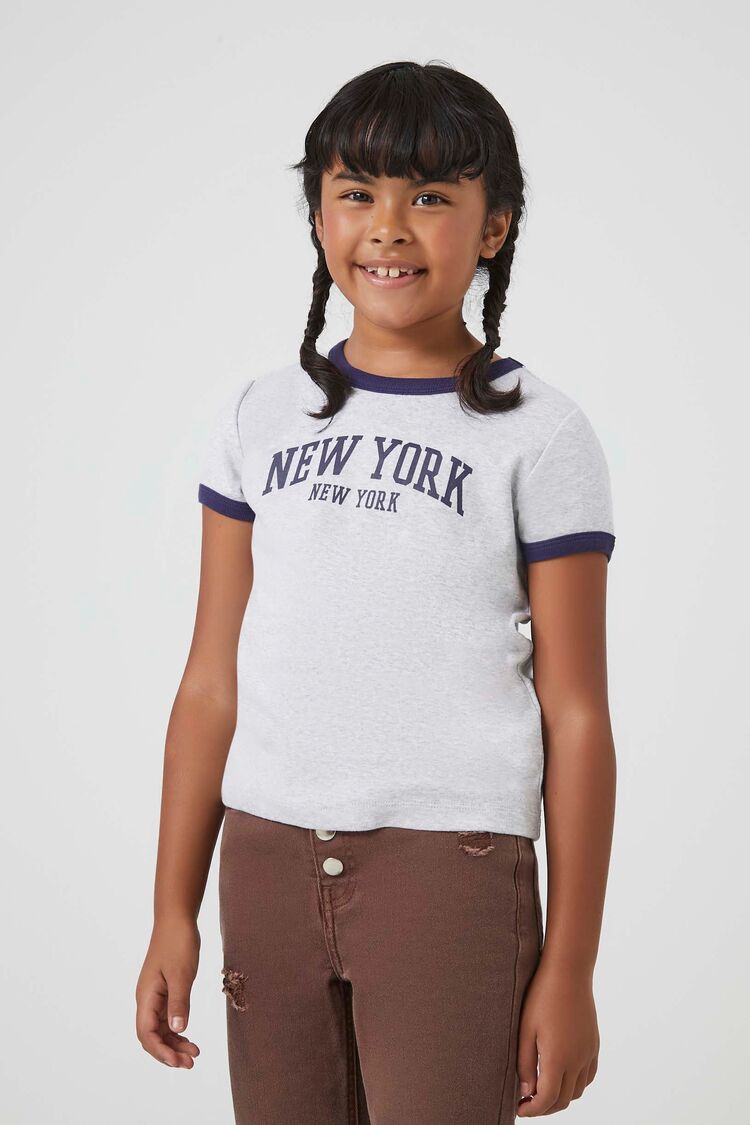 Forever 21 Girls New York Ringer T-Shirt (Kids) Grey/Multi