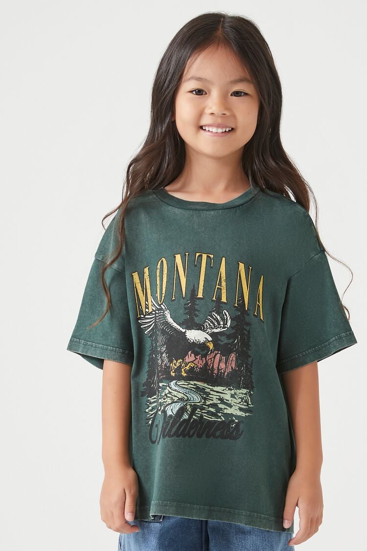 Forever 21 Girls Oversized Montana T-Shirt (Kids) Green/Multi