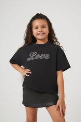 Forever 21 Girls Rhinestone Love T-Shirt (Kids) Black/Multi