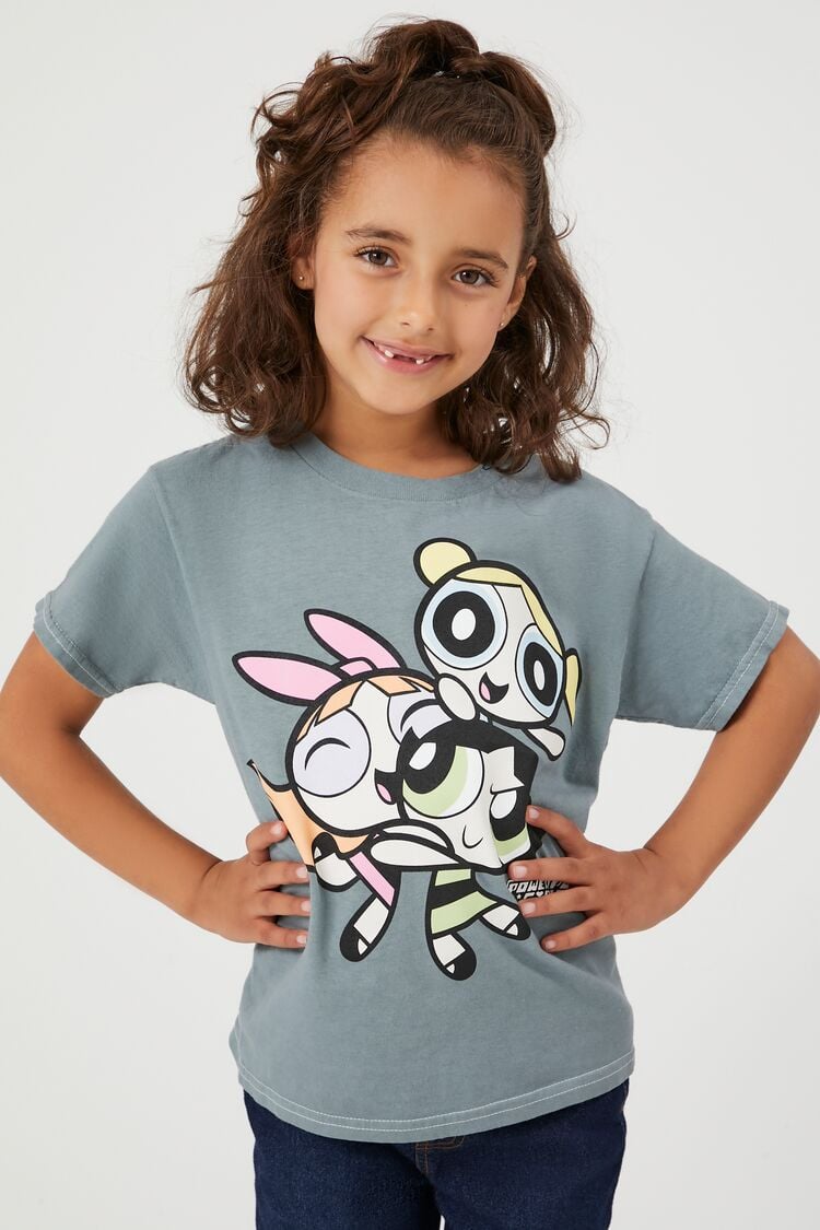 Forever 21 Girls Powerpuff Girls Graphic T-Shirt (Kids) Grey/Multi