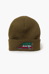 Forever 21 Men's Embroidered Christmas Tree Car Beanie Olive/Multi