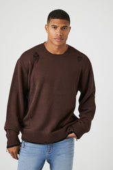 Forever 21 Knit Men's Distressed Ribbed-Trim Sweater Cocoa/Black