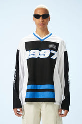 Forever 21 men's Racer Moto Sport Colorblock Jersey White/Blue