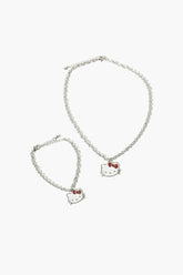 Forever 21 Women's Hello Kitty Bracelet & Necklace Set Silver/Red