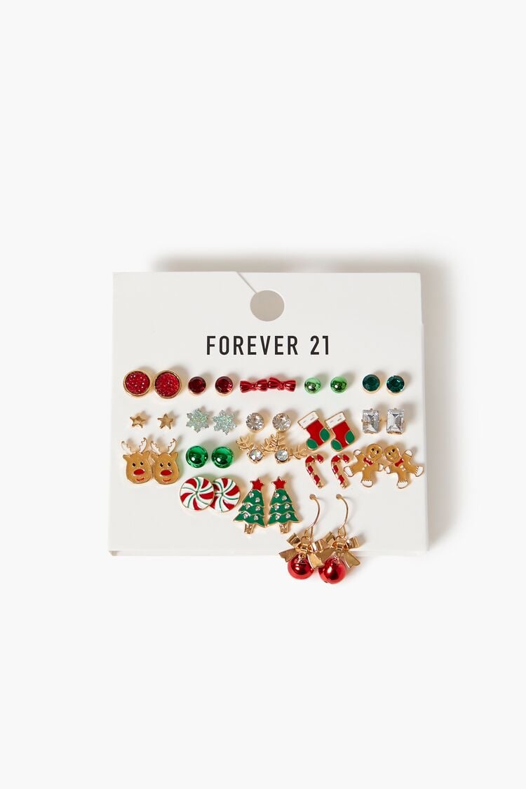 Forever 21 Women's Assorted Christmas Earring Set Red/Green