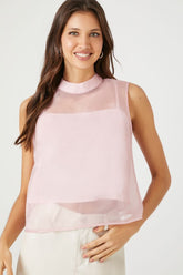 Forever 21 Women's Sheer Organza Tie-Back Top Pink