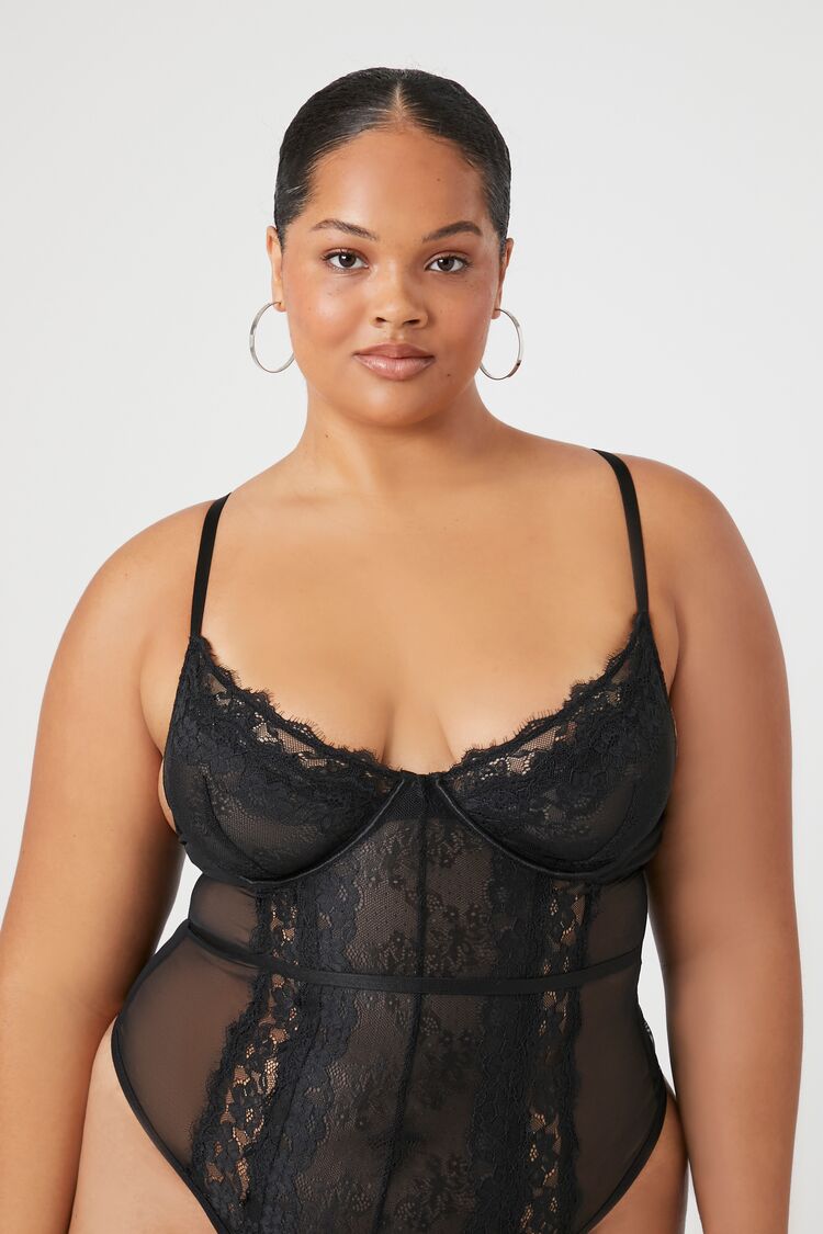 Forever 21 Plus Women's Lace Lingerie Bodysuit Black