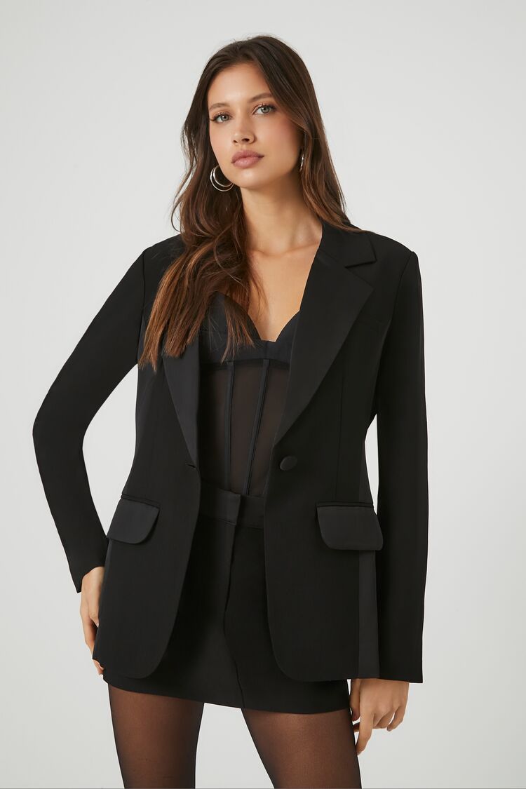 Forever 21 Women's Satin Single-Breasted Blazer Black